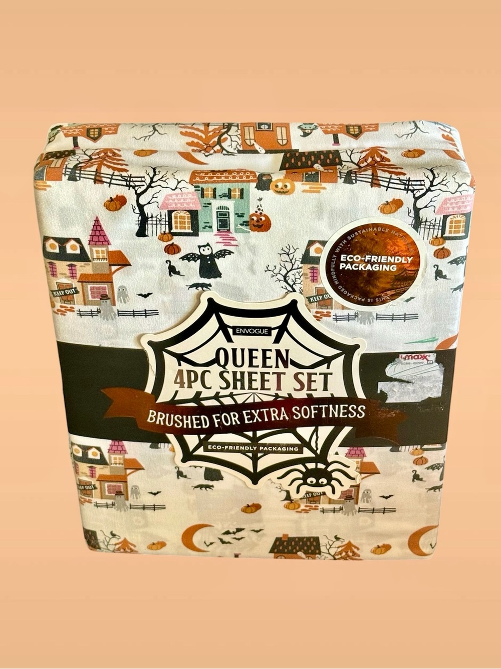 Envogue Halloween Scenes 4pc Queen Sheet Set White Background Colorful Design